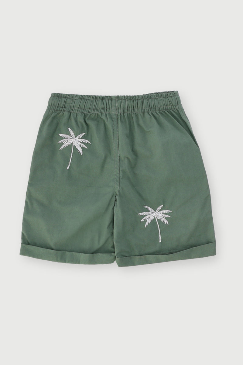 Pre-Boys Palm Embroidery Cotton Short - Green
