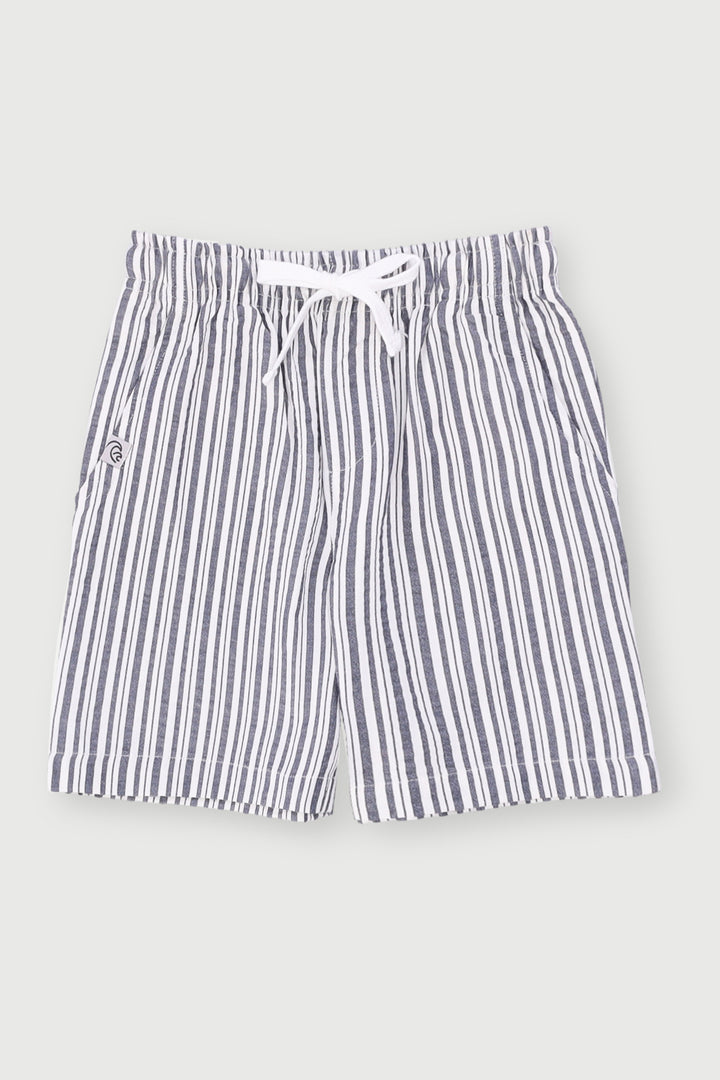 Pre-Boys Seersucker Striped Shorts - Navy