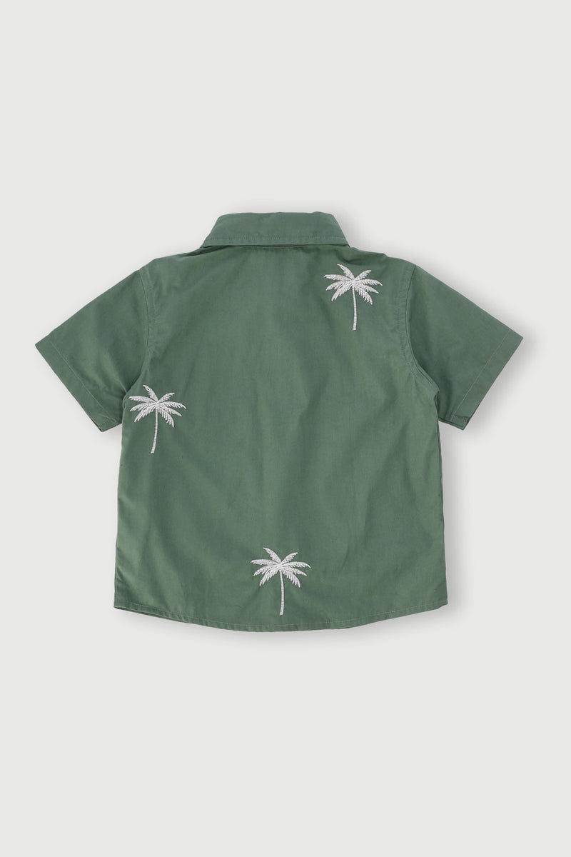 Pre-Boys Palm Embroidery Cotton Shirt - Green