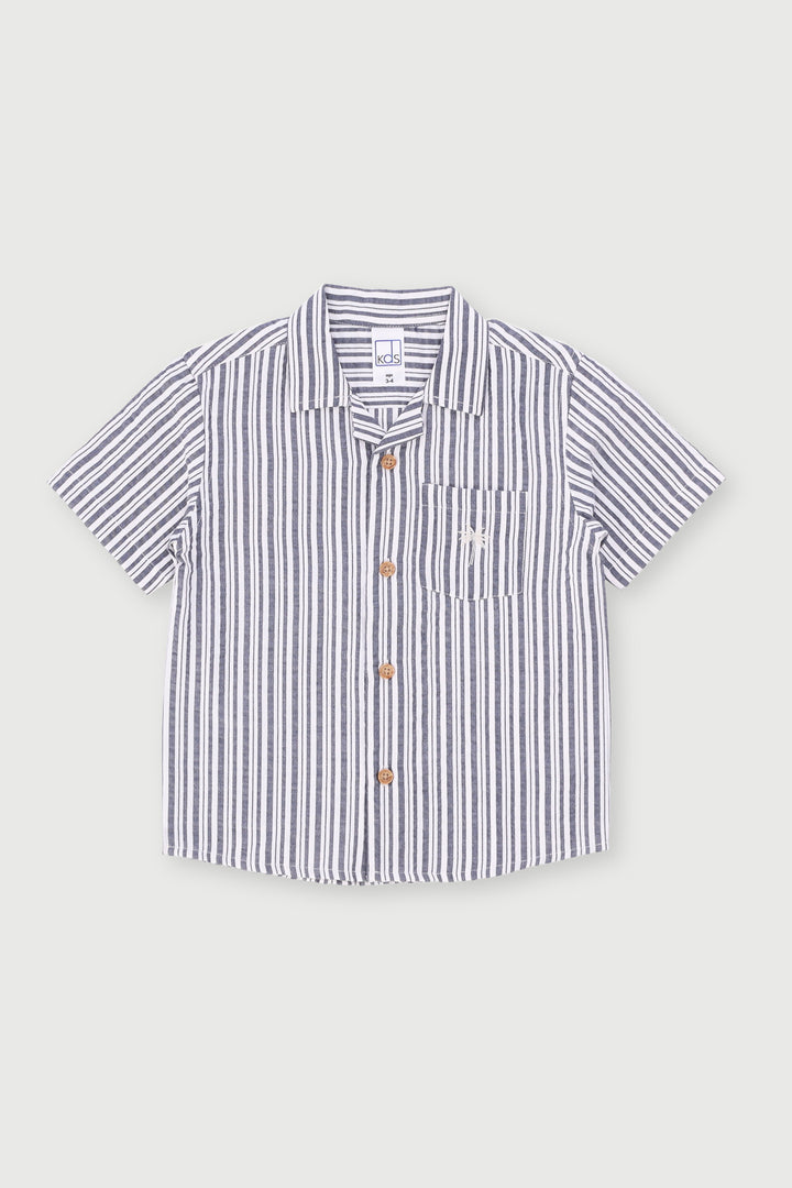 Pre-Boys Seersucker Striped Shirt - Navy