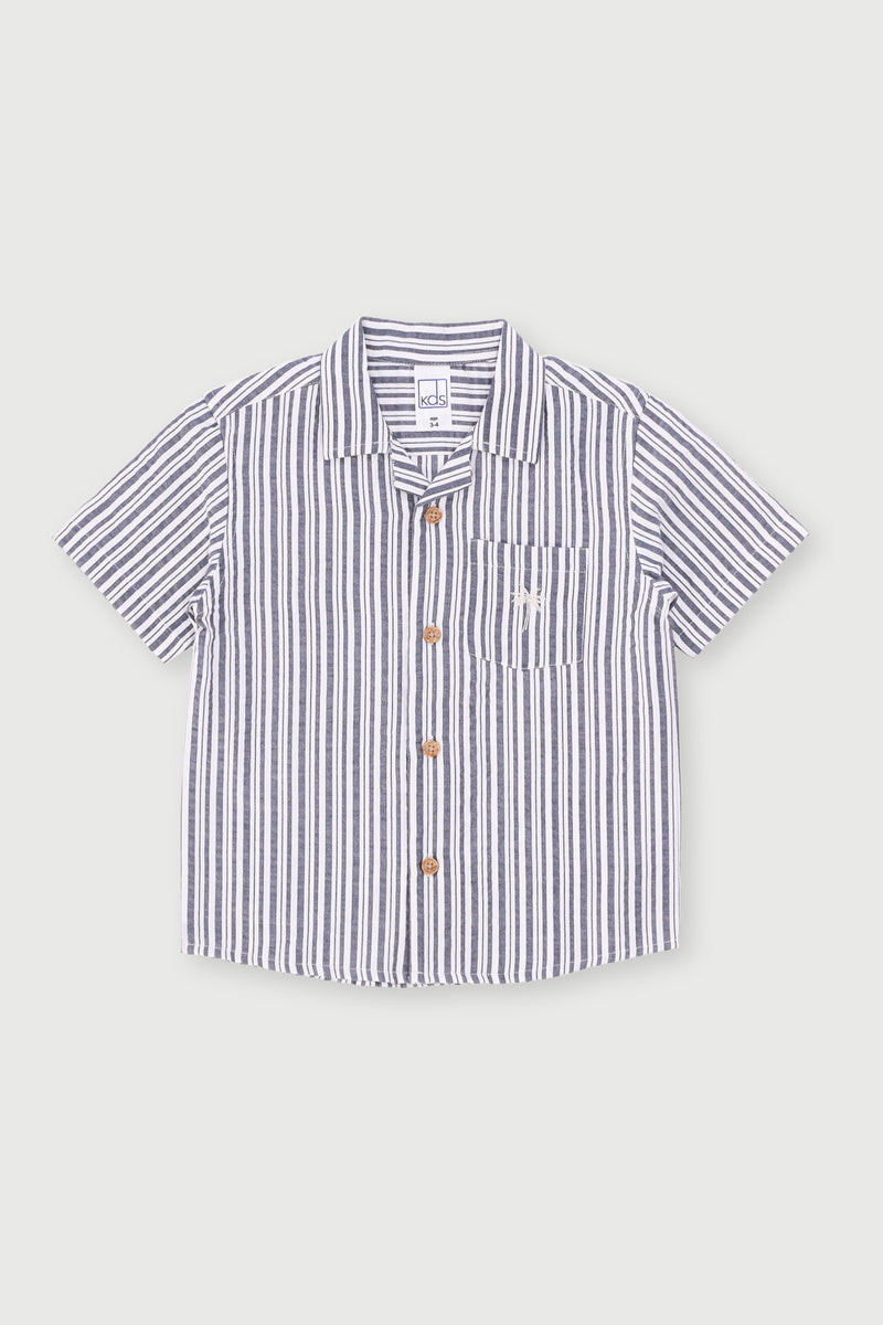 Pre-Boys Seersucker Striped Shirt - Navy