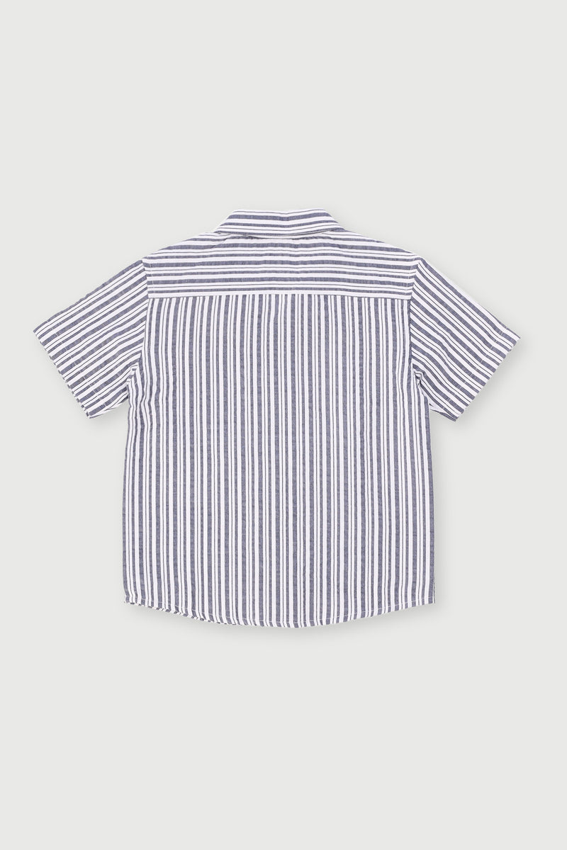 Pre-Boys Seersucker Striped Shirt - Navy