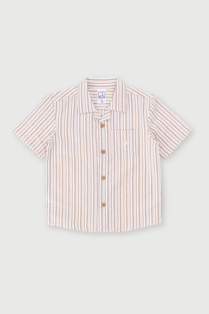 Pre-Boys Seersucker Striped Shirt - Stone