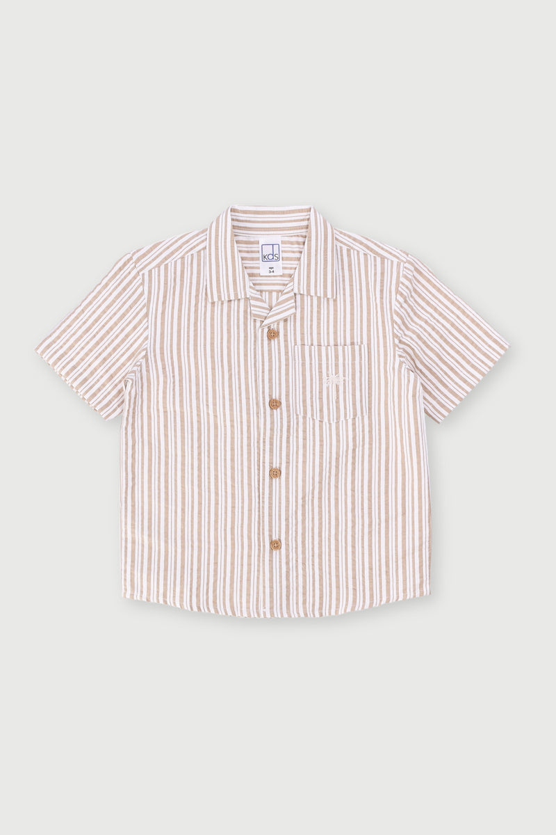 Pre-Boys Seersucker Striped Shirt - Stone