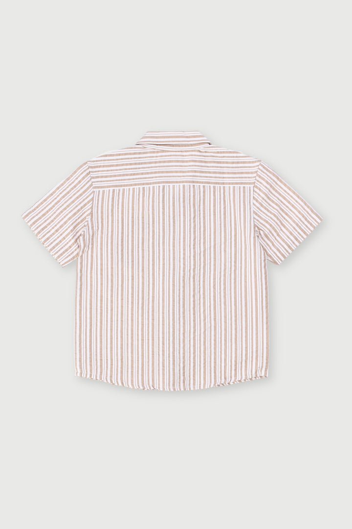 Pre-Boys Seersucker Striped Shirt - Stone