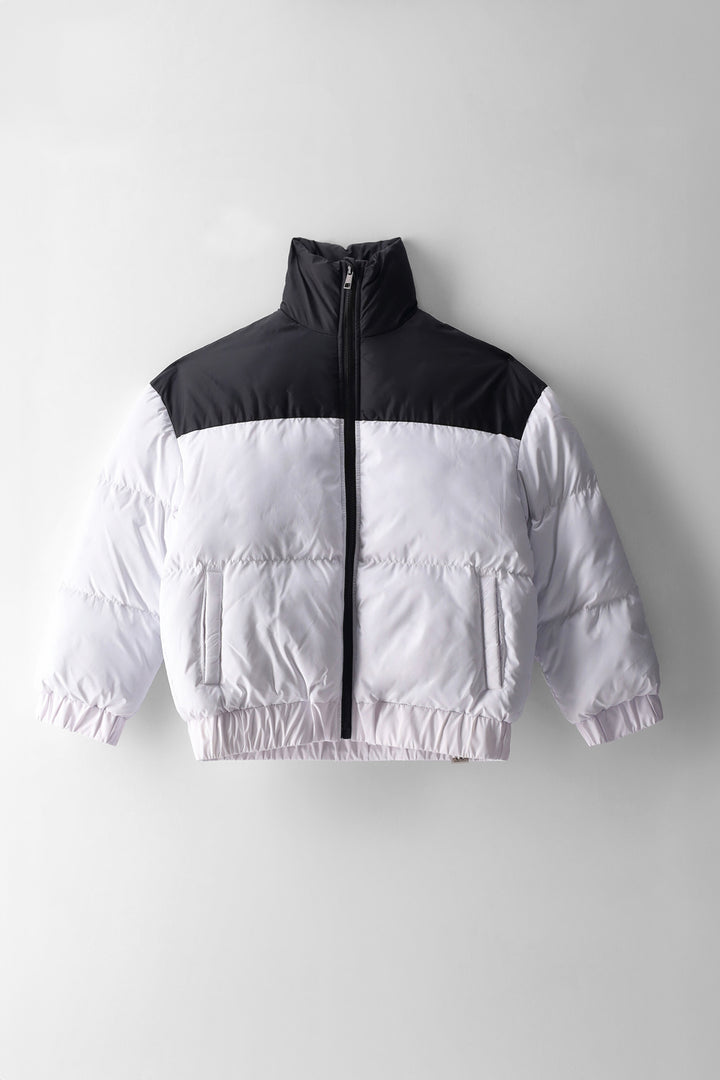 Girls 2Tone Puffer Jacket - White/Black