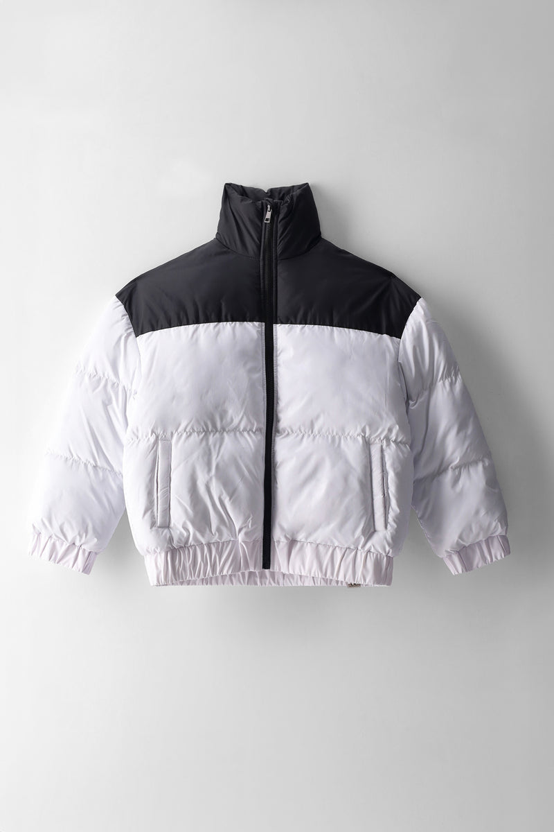 Girls 2Tone Puffer Jacket - White/Black