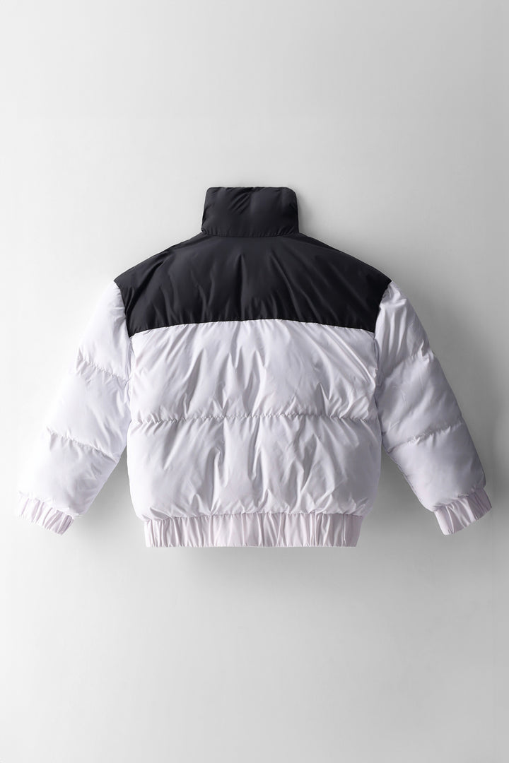 Girls 2Tone Puffer Jacket - White/Black