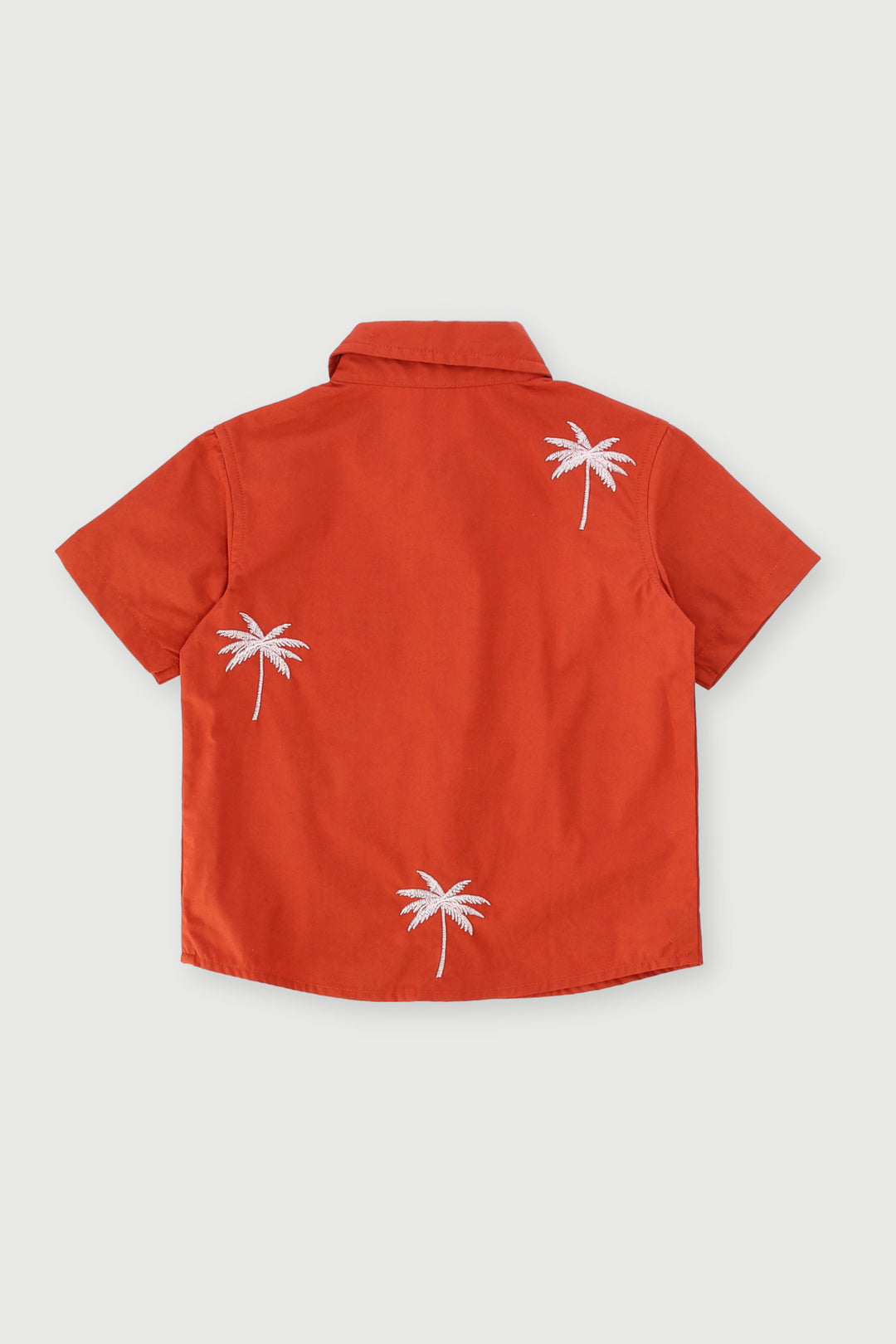 Pre-Boys Palm Embroidery Cotton Shirt - Terracotta