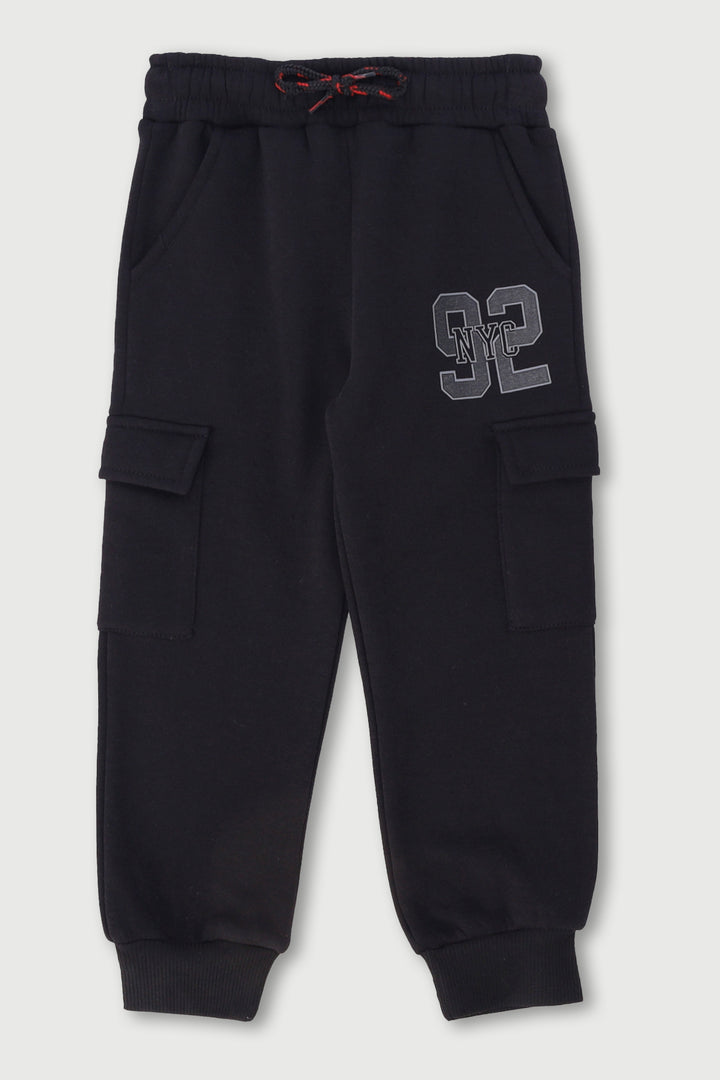 Pre-Boys Cargo Brushed Fleece Sport Jogger - Black