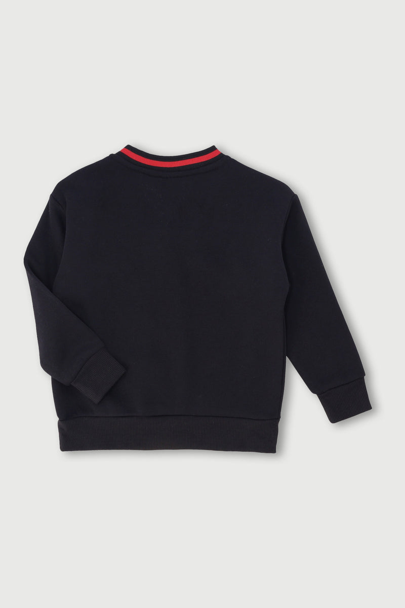Pre-Boys Sports Brushed Fleece Jacquard Crew Top - Black