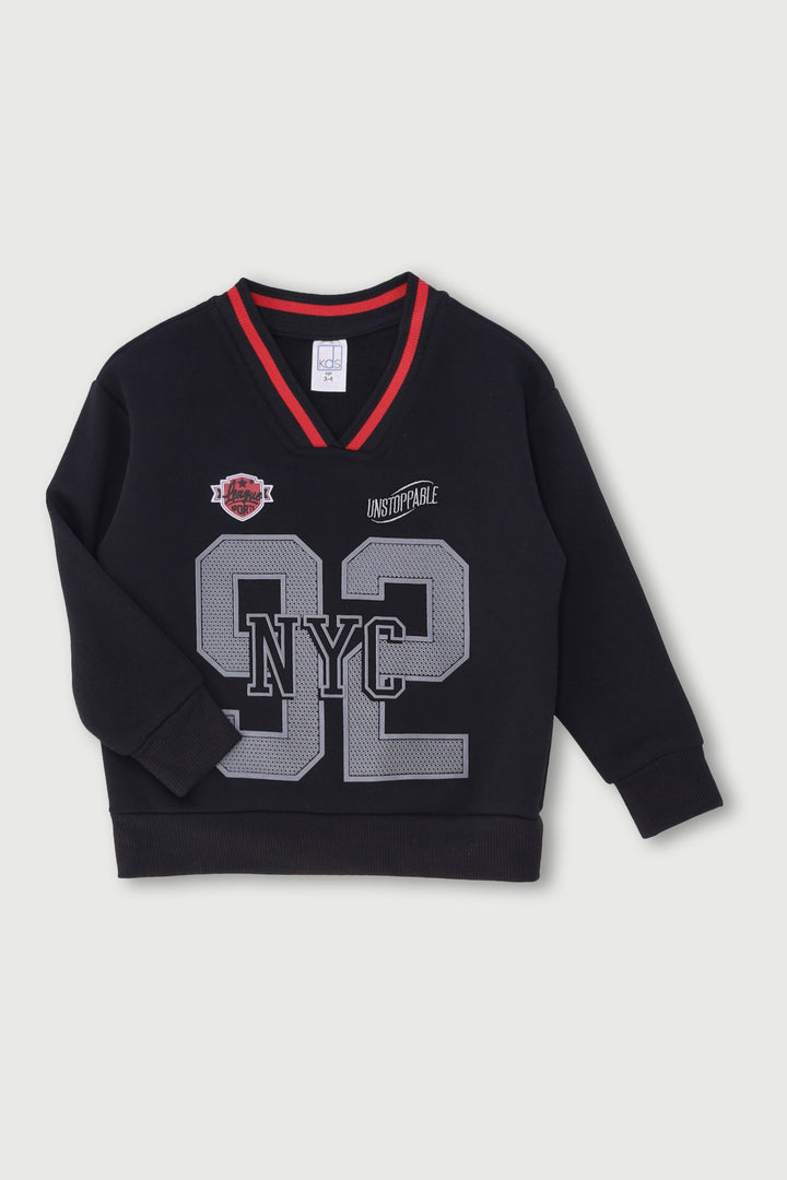 Pre-Boys Sports Brushed Fleece Jacquard Crew Top - Black