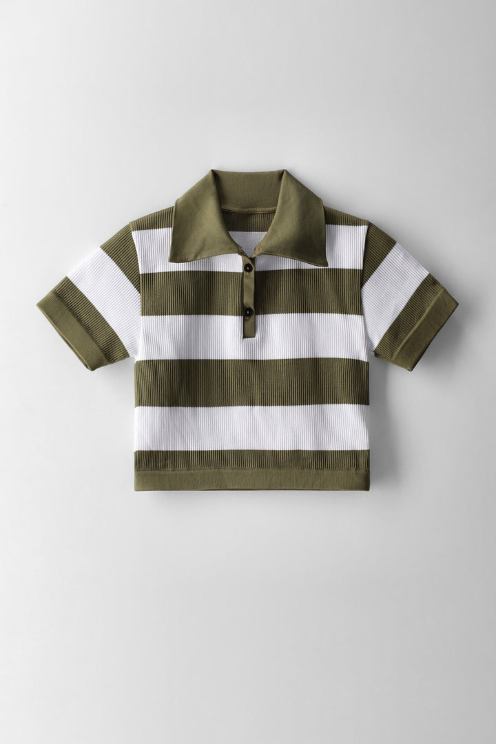 Girls 3 Tone Stripe Seamless J-Collar Top - Multi