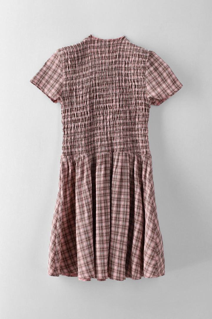 Girls Check Shirred Bodice Fashion Dress - Multi