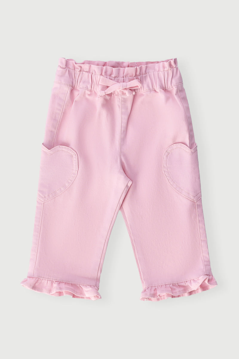 Baby Girls Heart Pocket Wide Leg Pants - Pink