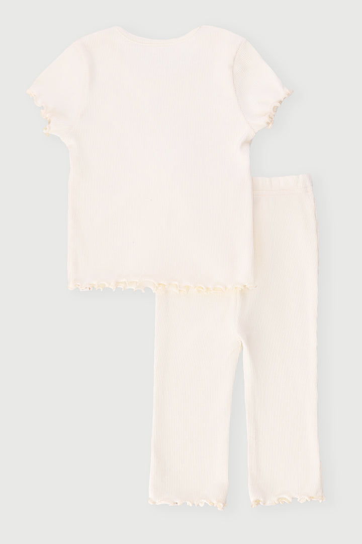 Baby Girls Ribbed Embroidered Heart Set - Cream