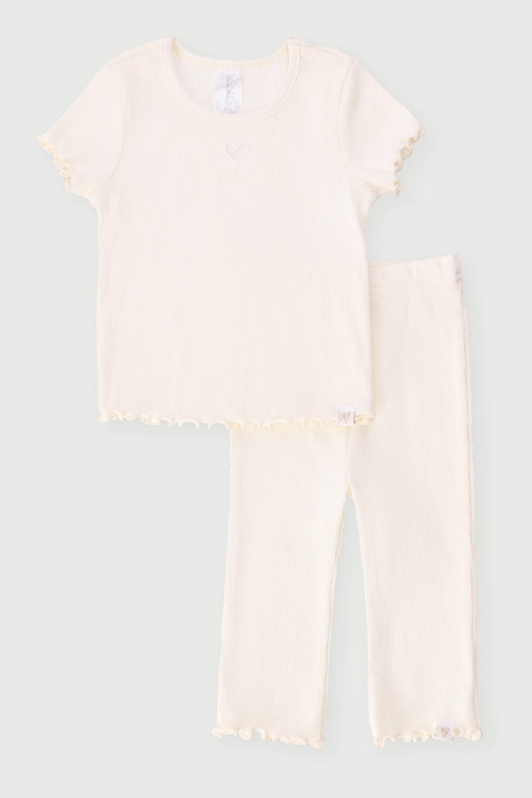 Baby Girls Ribbed Embroidered Heart Set - Cream