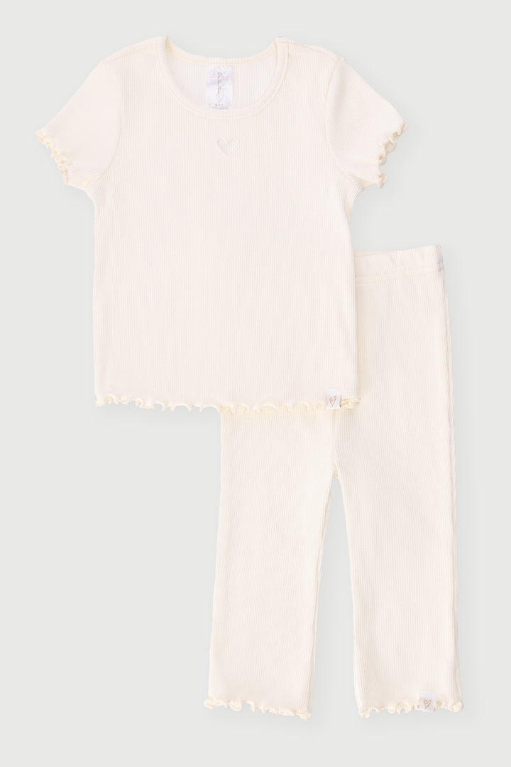 Baby Girls Ribbed Embroidered Heart Set - Cream