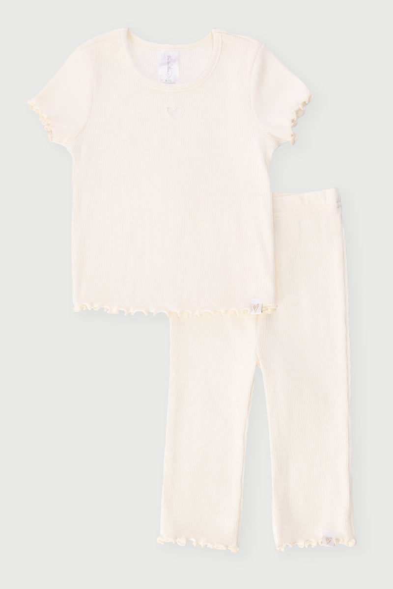 Baby Girls Ribbed Embroidered Heart Set - Cream