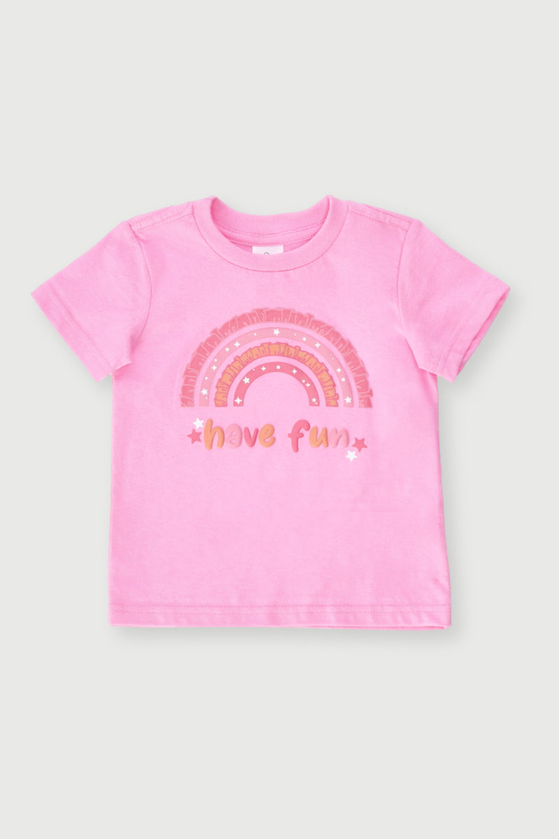 Baby Girls Rainbow "Have Fun" Slogan Tee - Pink