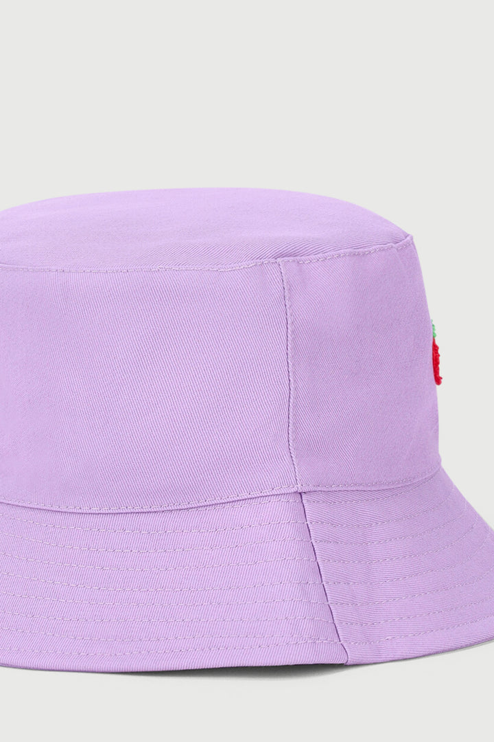 Pre-Girls Strawberry Toweling Embroidered Bucket Hat - Lilac