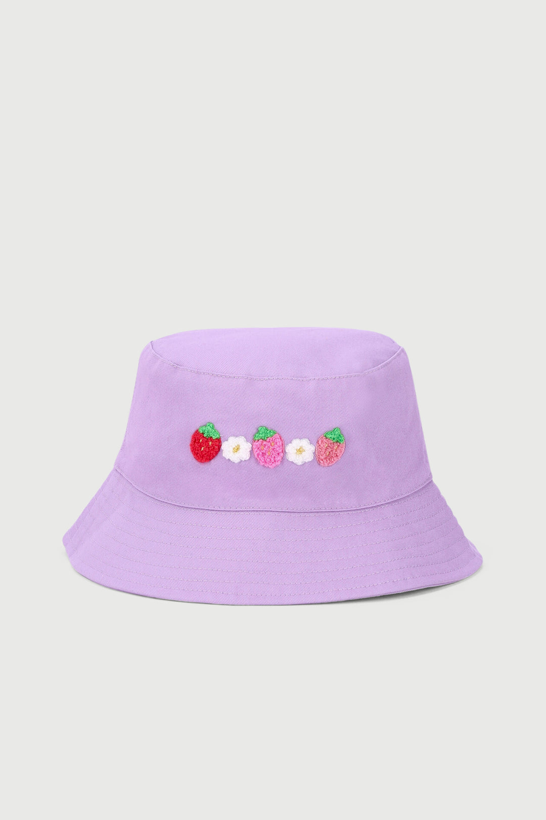 Pre-Girls Strawberry Toweling Embroidered Bucket Hat - Lilac
