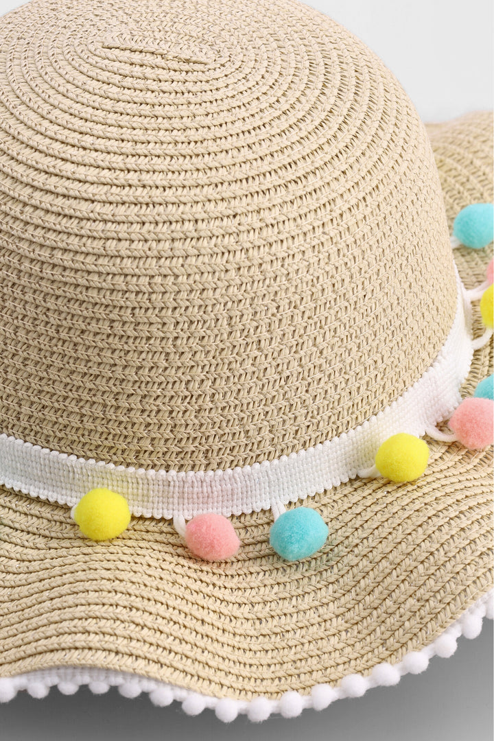 Pre-Girls Pom Pom Trip Sun Hat - Nude