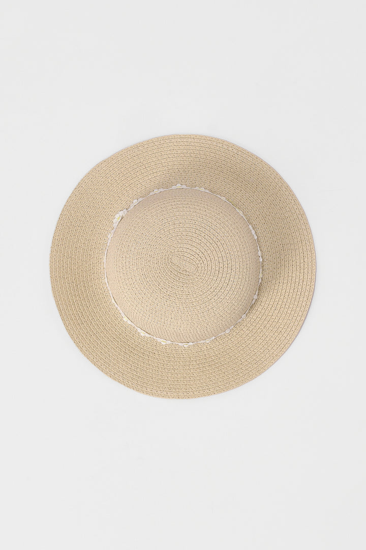 Girls Flowers Sun Hat - Nude