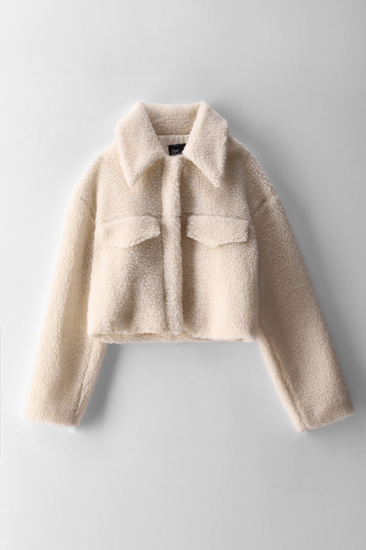 Girls Sherpa Cropped Jacket - Cream