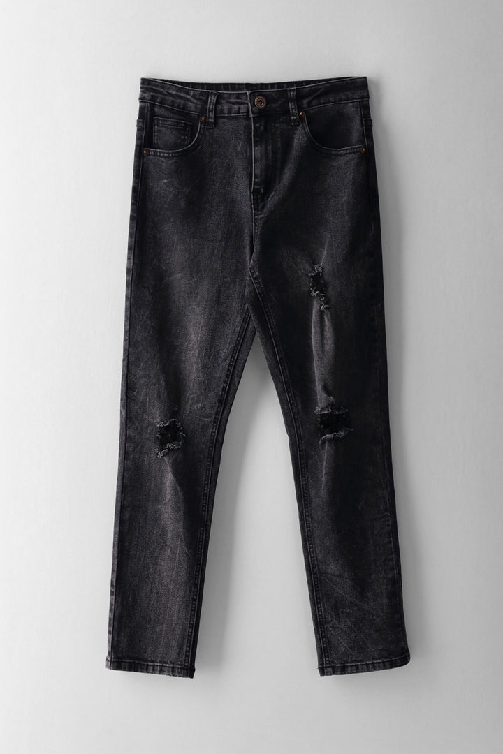 Boys Acid Wash Abraised Skinny Denim - Black