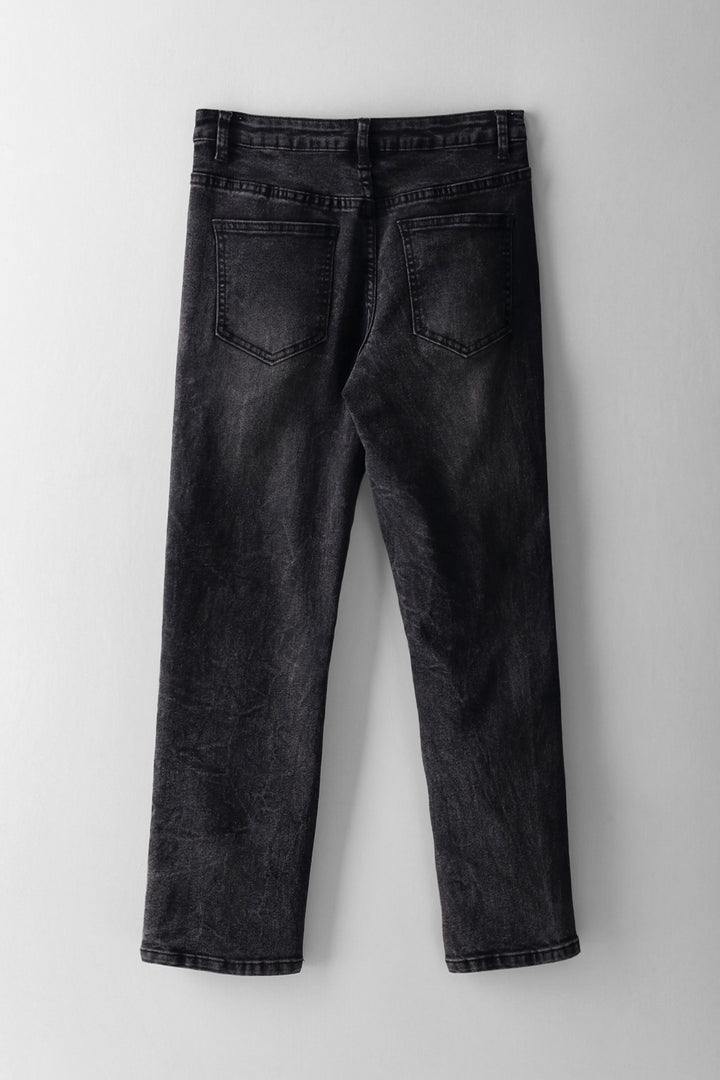 Boys Acid Wash Abraised Skinny Denim - Black