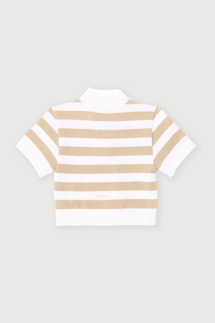 Pre-Girls Short Sleeve Seamless Golfer - Stone/White