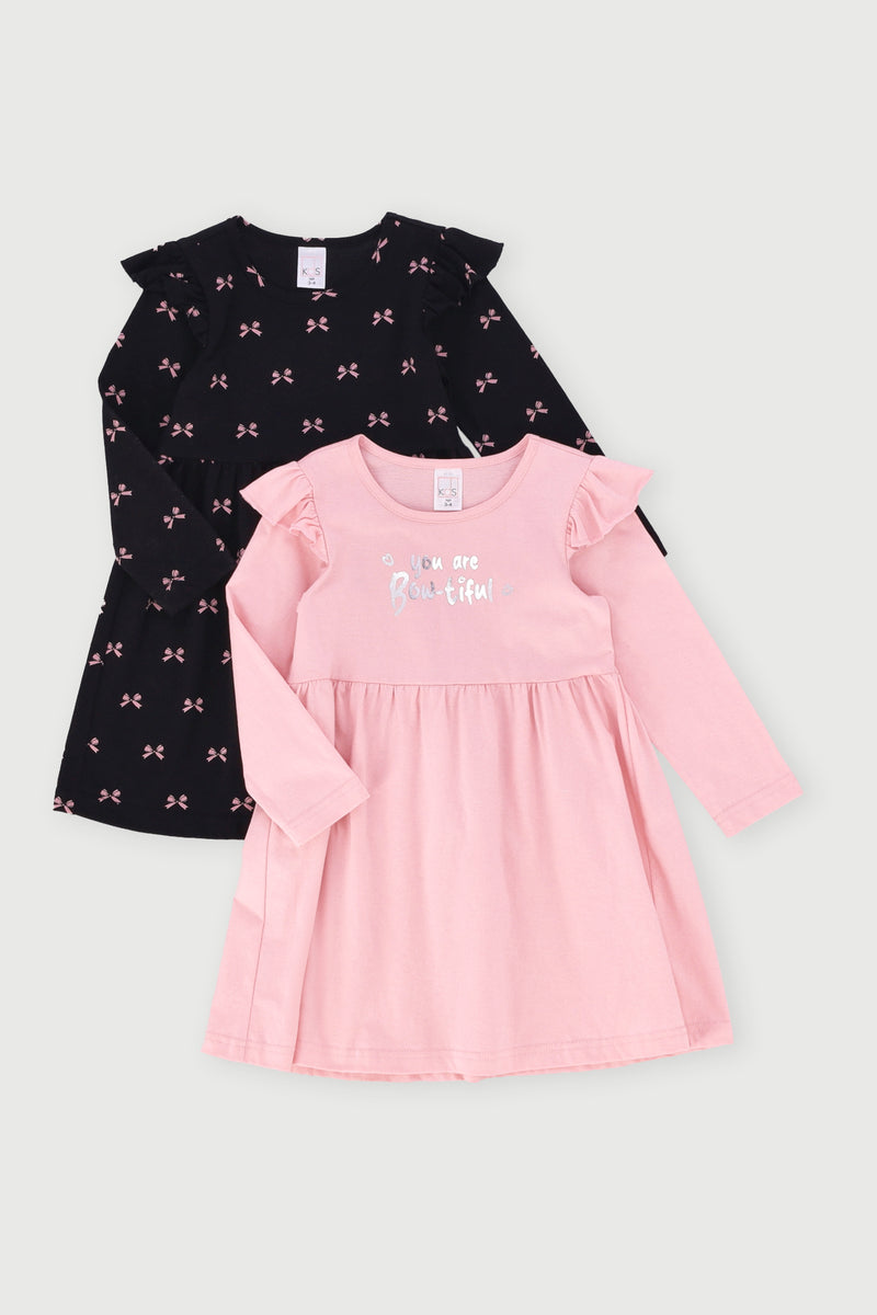 Pre-Girls 2 Pack Long Sleeve Knit Dress - Blush
