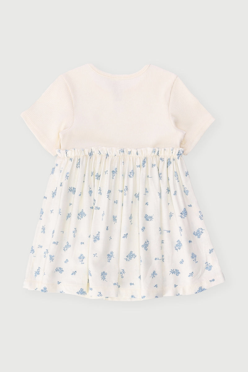 Baby Girls Floral Combo Dress - Cream