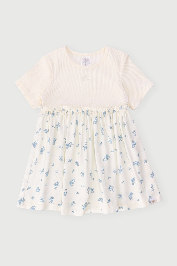 Baby Girls Floral Combo Dress - Cream