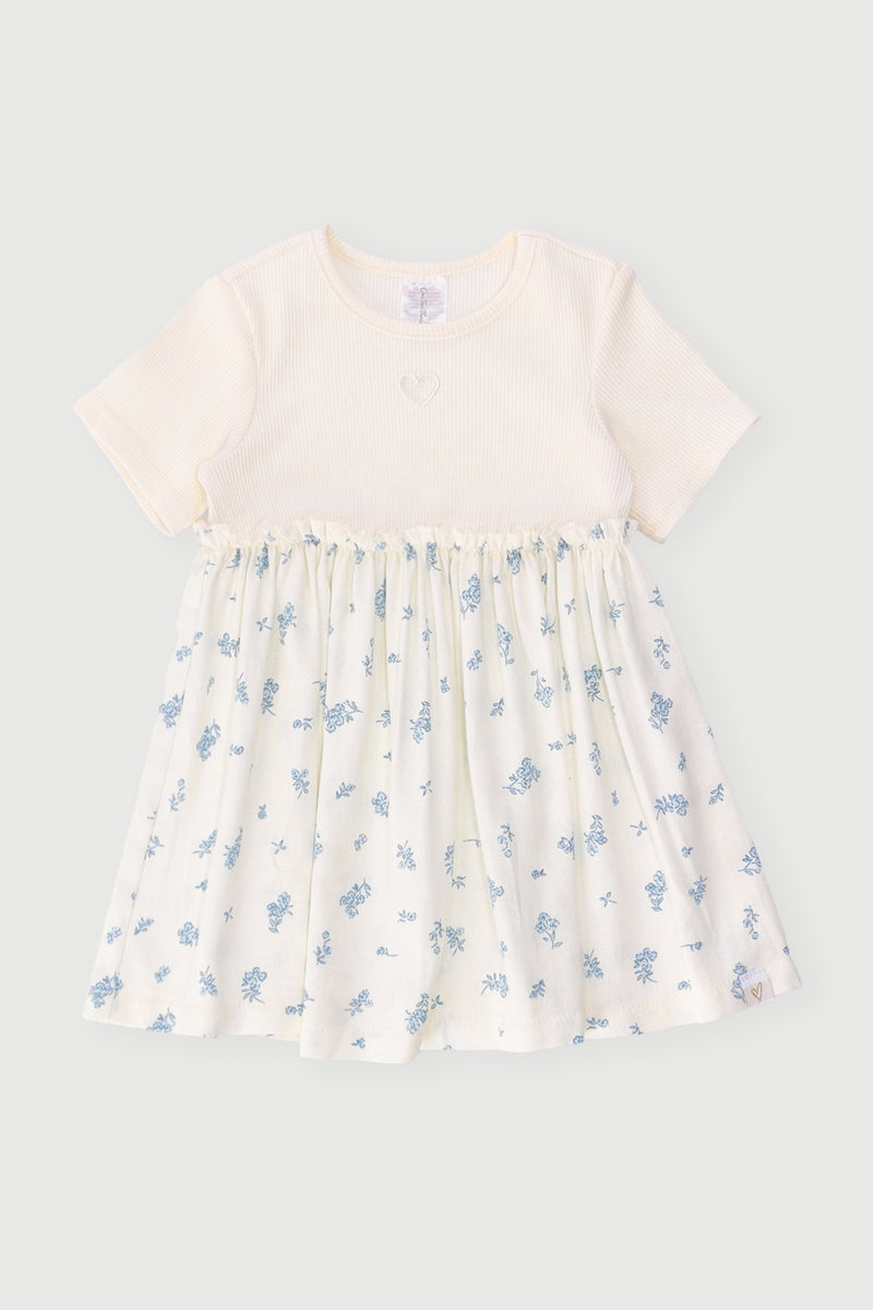 Baby Girls Floral Combo Dress - Cream
