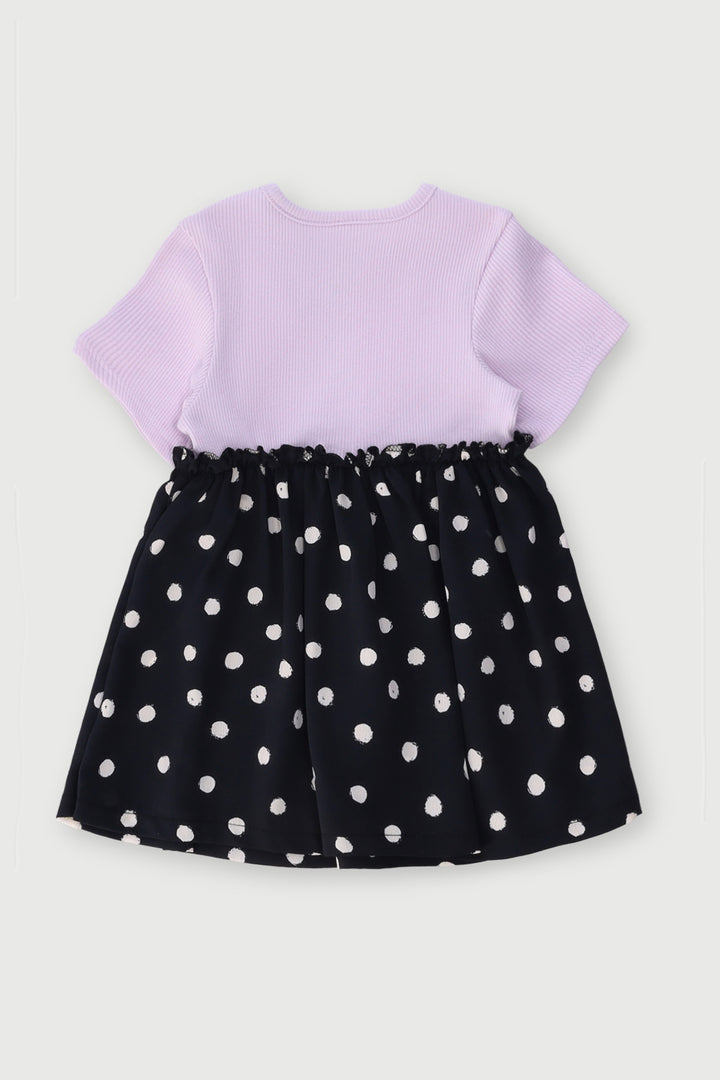 Baby Girls Spots Combo Dress - Lilac
