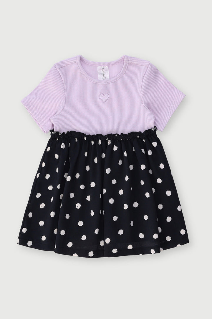 Baby Girls Spots Combo Dress - Lilac