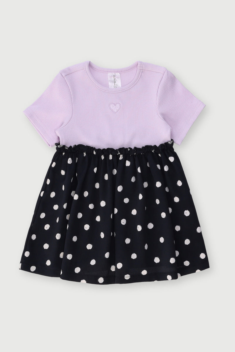 Baby Girls Spots Combo Dress - Lilac