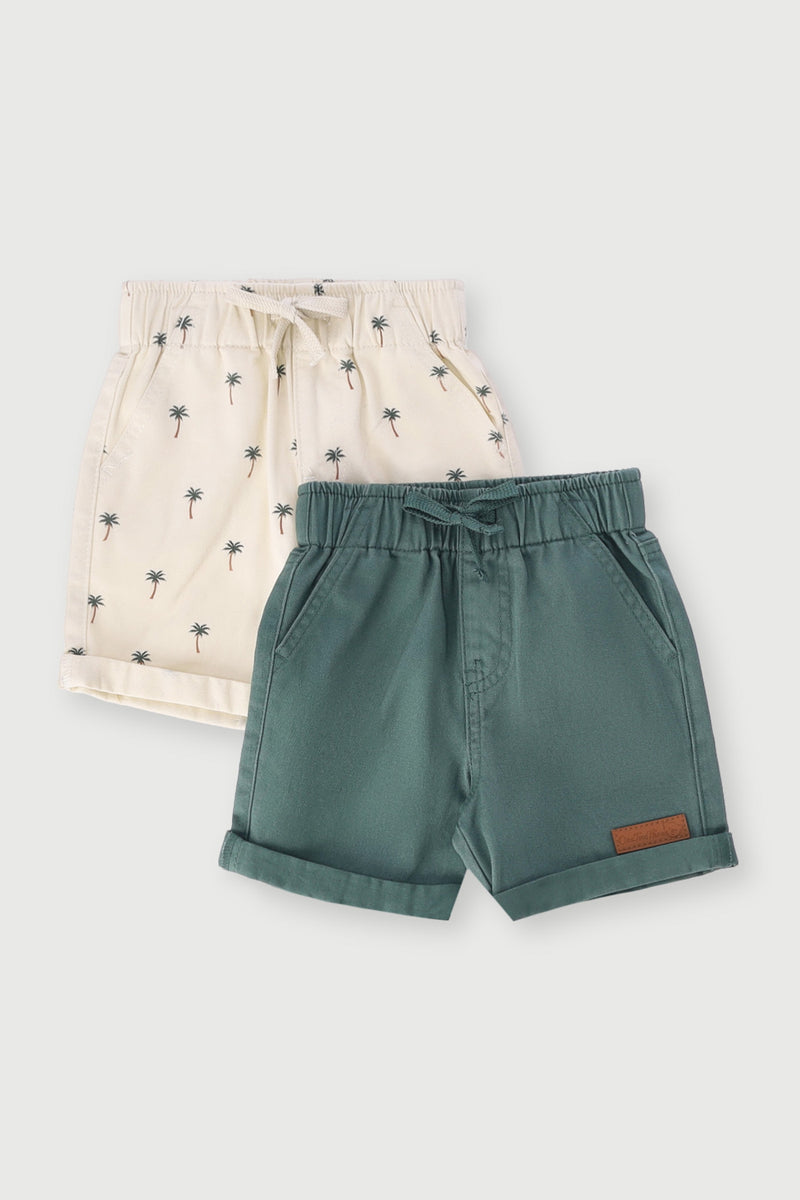 Baby Boys 2 Pack Palm Tree Twill Short - Forest Green