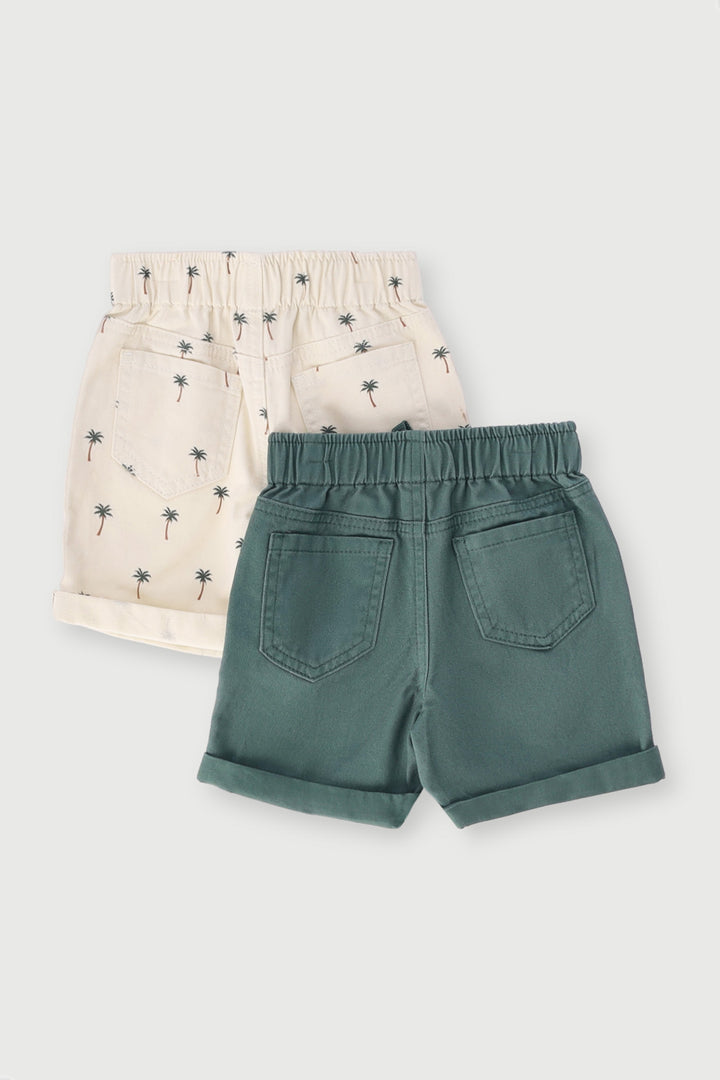 Baby Boys 2 Pack Palm Tree Twill Short - Forest Green