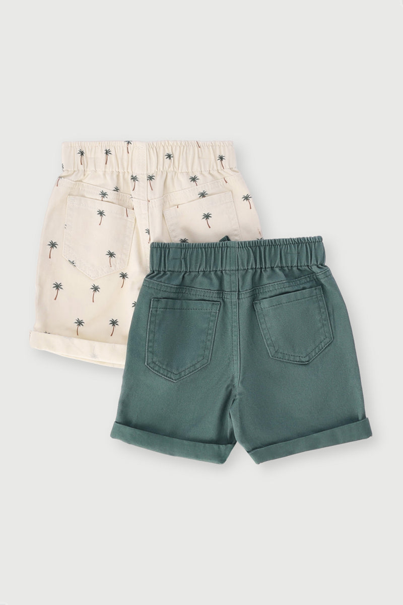 Baby Boys 2 Pack Palm Tree Twill Short - Forest Green