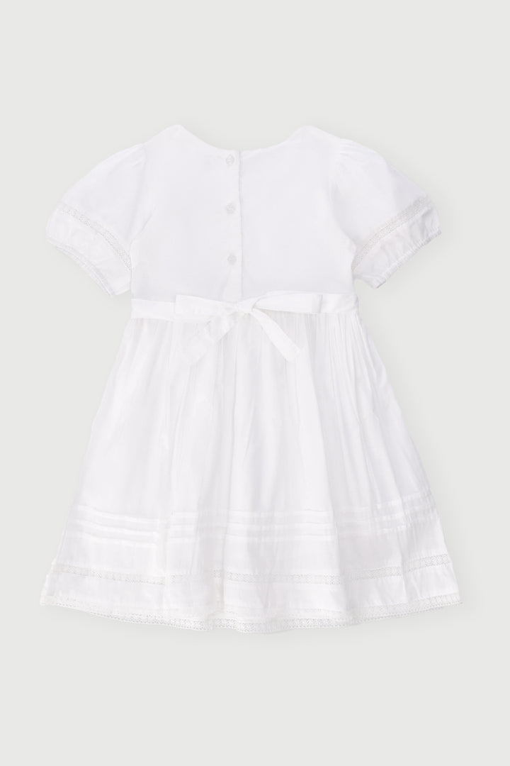 Keedo Girls Collared Embroidery Dress - White