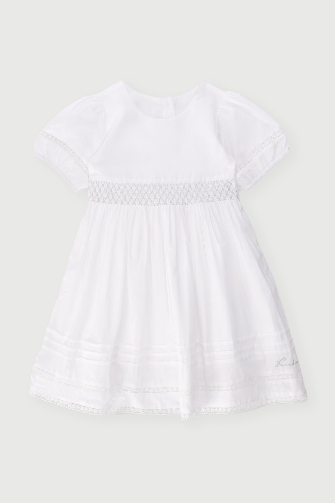 Keedo Girls Collared Embroidery Dress - White