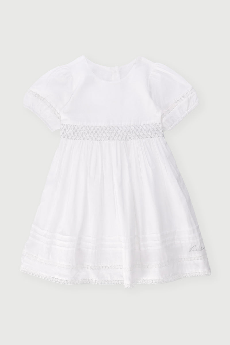 Keedo Girls Collared Embroidery Dress - White