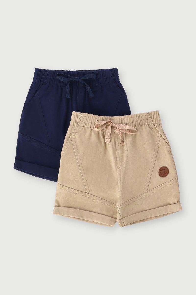 Baby Boys 2 Pack Twill Short - Stone