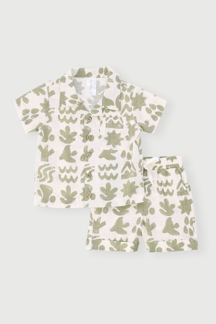 Baby Boys Print Cotton Slub Set - Sage