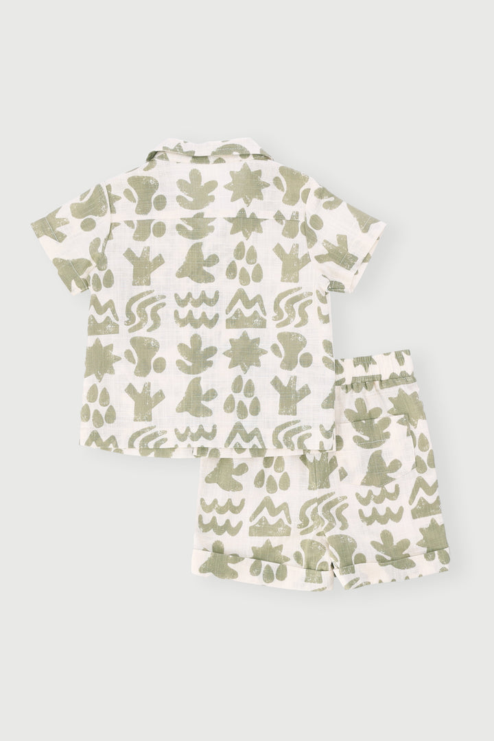 Baby Boys Print Cotton Slub Set - Sage