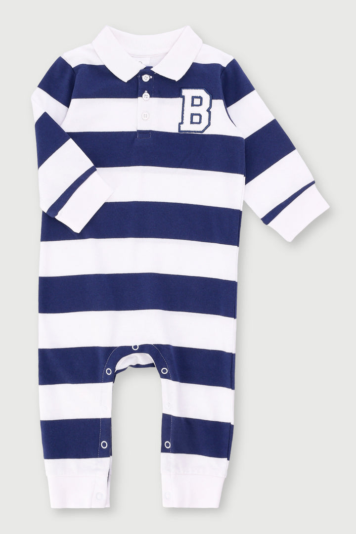 Baby Boys Long Sleeve Stripe Romper - Blue