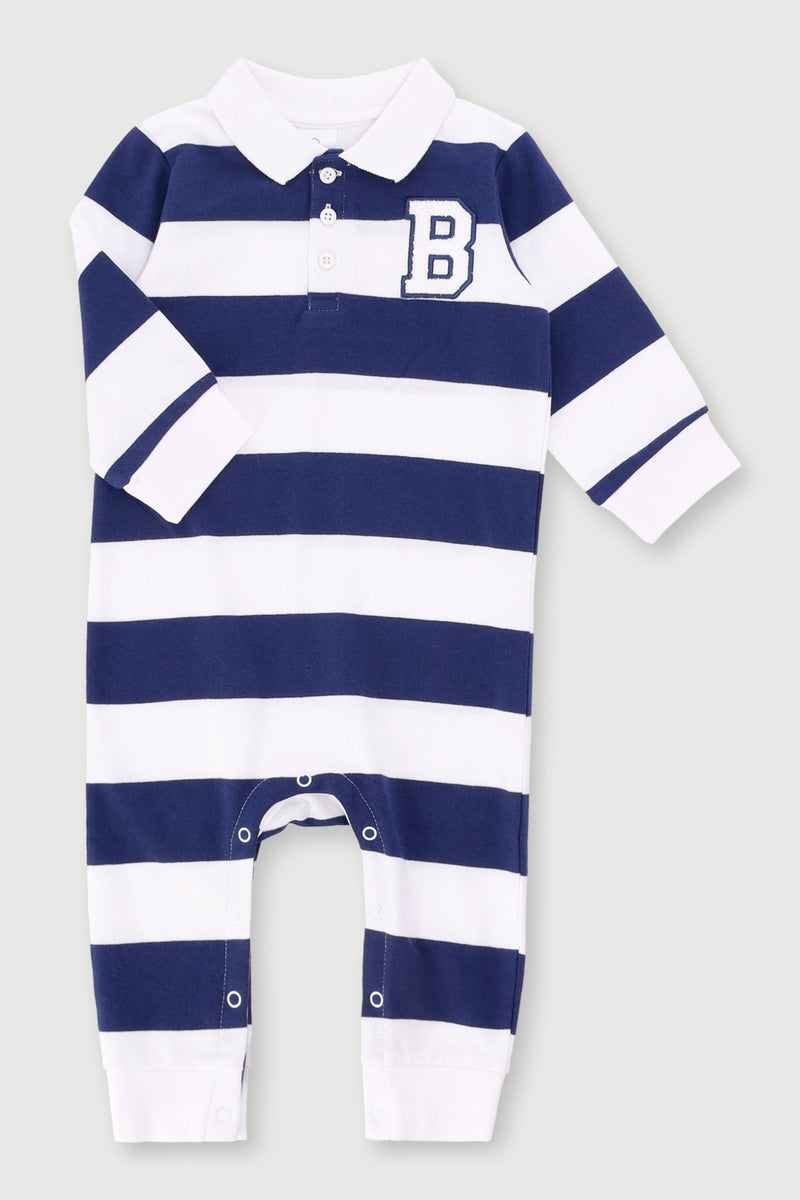 Baby Boys Long Sleeve Stripe Romper - Blue